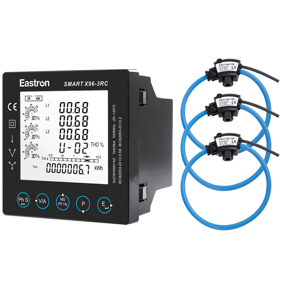 Rogowski Coils Connected Three Phase Multi-function Panel meters for Electricity Distribution